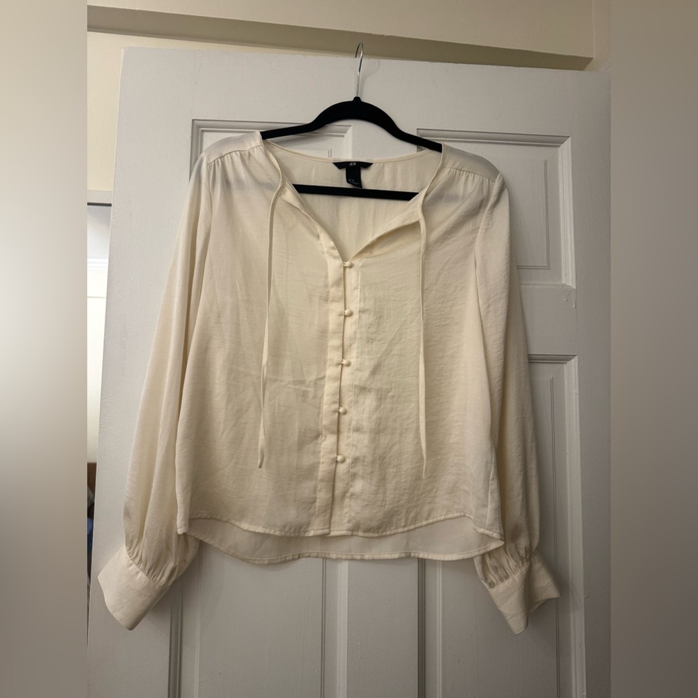 H&M Cream Long Sleeve Blouse with Peter Pan Collar